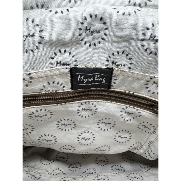 Myra Bag Aztec Motif, Leather, Cotton Backpack, Flap Closure, Grey/White, VGC - Picture 10 of 10